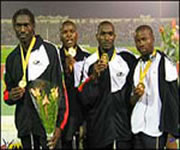 Talkmore Nyongani with teammates in the victorius Zimbabwe's 4X400m relay squad at the African Championships in Brazzaville 2004