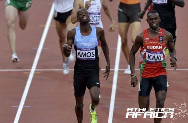 Nijel Amos of Botswana fights it out with Abubaker Kaki of Sudan