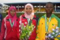 Egypt's Amira Khaled Mahmoud and Fatima Khaled Abdul with Togo's Carine Koukou / Photo credit: Tunde Eludini