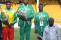 Governor of Delta State with the AYAC 2013 Boys 100m podium with Divine Oduduru in the centre / Photo: Segun Ogunfeyitimi