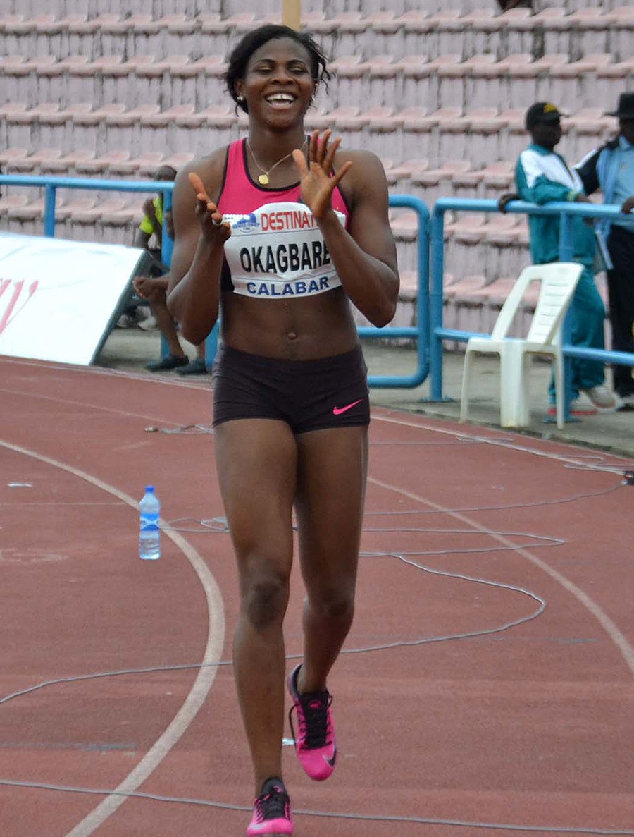 Blessing Okagbare winning the 100m race in Calabar 2013 / Photo: @Shengolpixs