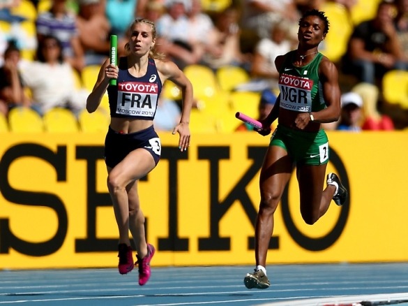 4x400m women's relays heat during Day Seven of the 14th IAAF World Athletics Championships Moscow 2013 at the Luzhniki Stadium on August 16, 2013 in Moscow, Russia / Photo Credit: IAAF/Getty