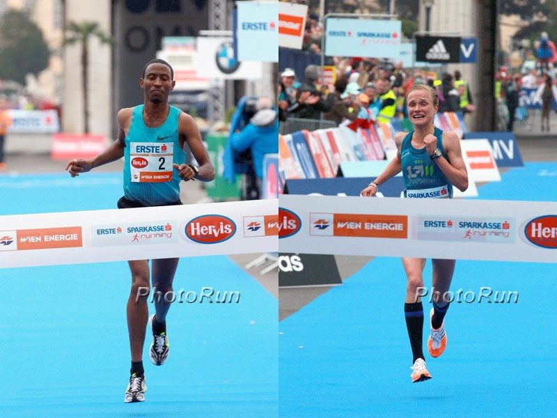 Ethiopian Getu Feleke and German Anna Hahner winning the Vienna City Marathon / Photo Credit: PhotoRun.net
