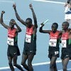 Kenyans Sammy Kibet, Job Koech Kinyor, Ferguson Cheruiyot Rotich and Kirongo Alfred Kipketer celebrate after winning the mens 4x800 metres relay / Photos credit: Derek Smith