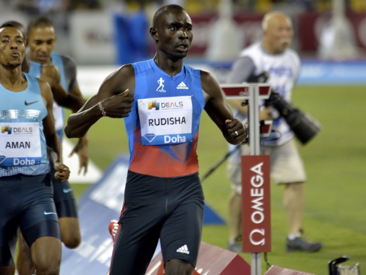 Kenya's David Rudisha ahead of World 800m champion Mohammed Aman of Ethiopia
