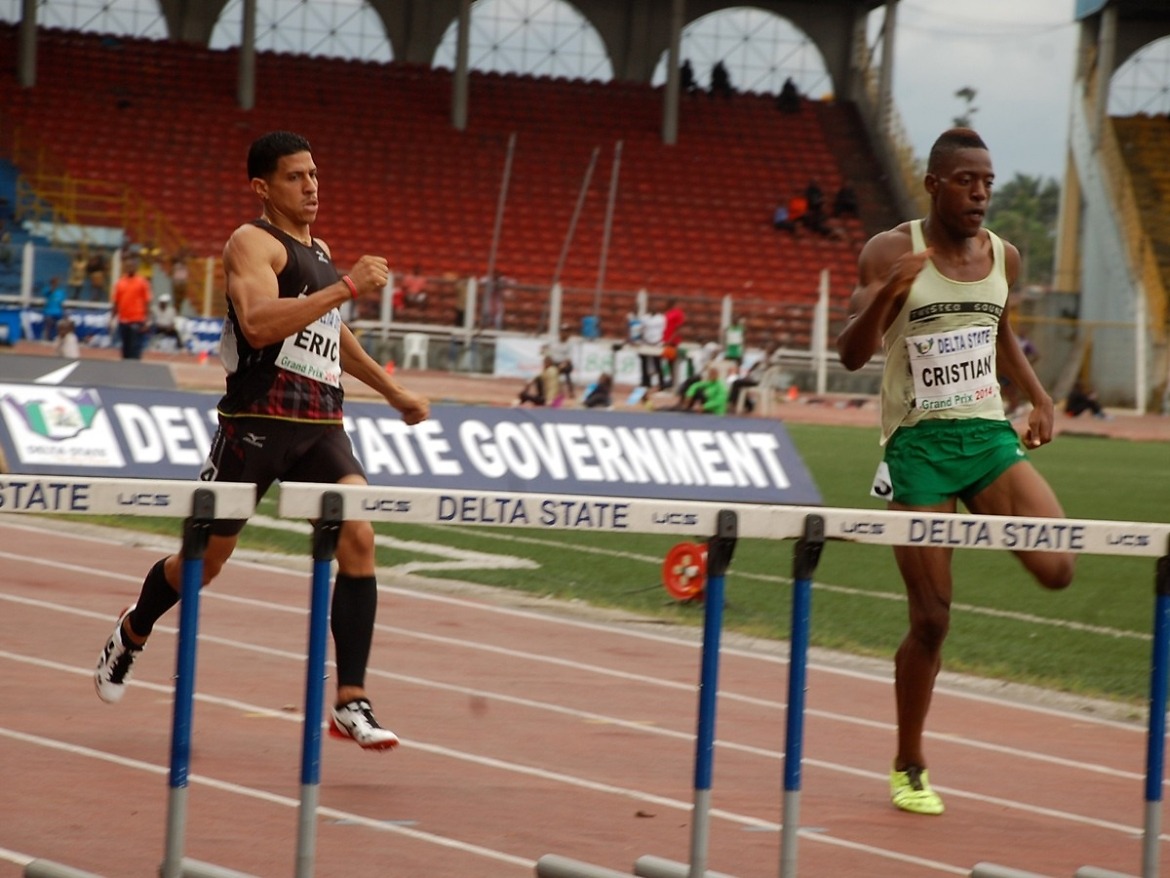Nigeria's Amaechi Cristian Cuevas Morton in action at the 2014 Warri Relays at the Warri Township Stadium.