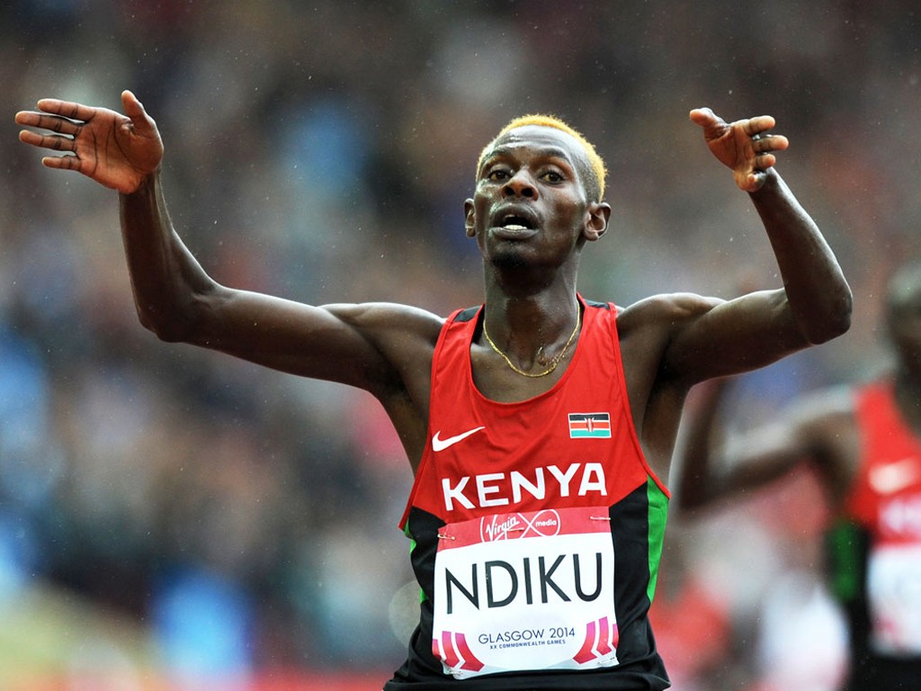Kenya's Caleb Mwangangi Ndiku won the men's 5,000m gold and compatriot Flomena Cheyech Daniel took the women's marathon gold on day 1 of the 2014 Commonwealth Games in Glasgow.