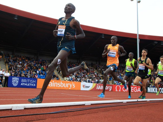 Kenya's Asbel Kiprop wins the men's Emsley Carr Mile in a meeting record time 3:51.89 at Birmingham Grand Prix 2014 / Photo credit: Jean-Pierre Durand