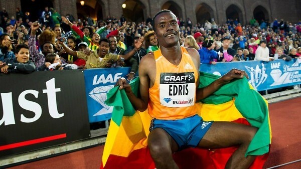 Muktar Edris in front of passionate Ethiopian crowd at the Stockholm IAAF Diamond League 2014 / Photo © Anders & Hasse Sjögren