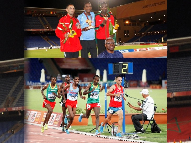 Nguse Amlosom of Eritrea wins the men's 10000m title at the African Championships in Marrakech 2014