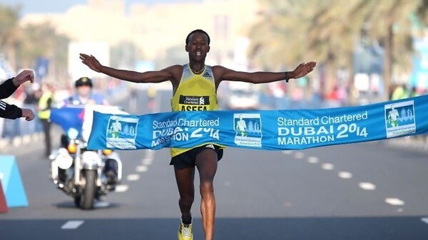 Tsegaye Mekonnen winning the Dubai Marathon in January / Photo credit: Photorun.net
