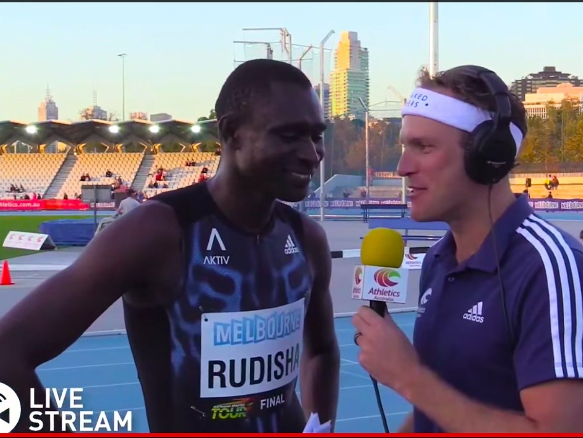 David Rudisha after winning the men's 800m at the 2015 IAAF Melbourne World Challenge.