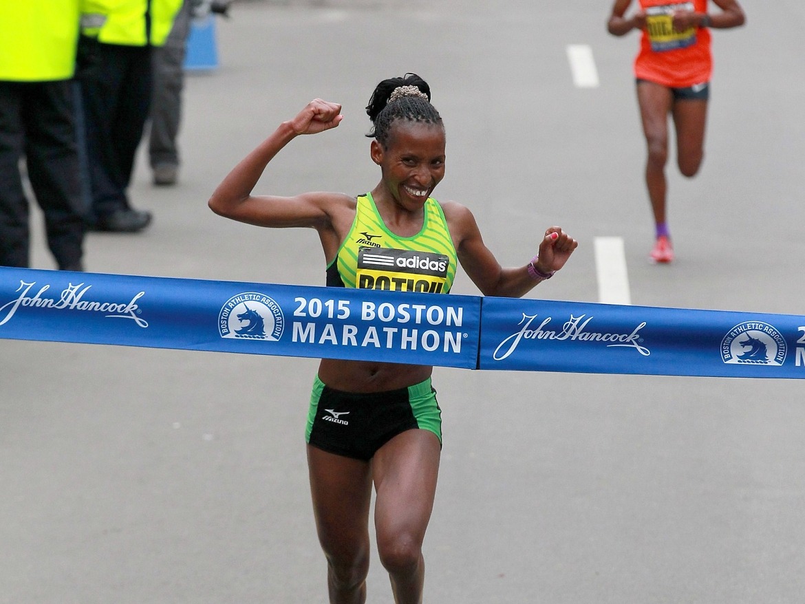 Kenya's Caroline Rotich winning the 2015 Boston Marathon