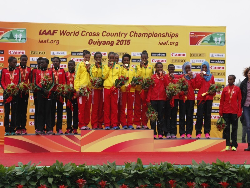 Junior women podium at the IAAF World Cross Country Championships, Guiyang 2015 / Photo credit: © Getty Images for IAAF