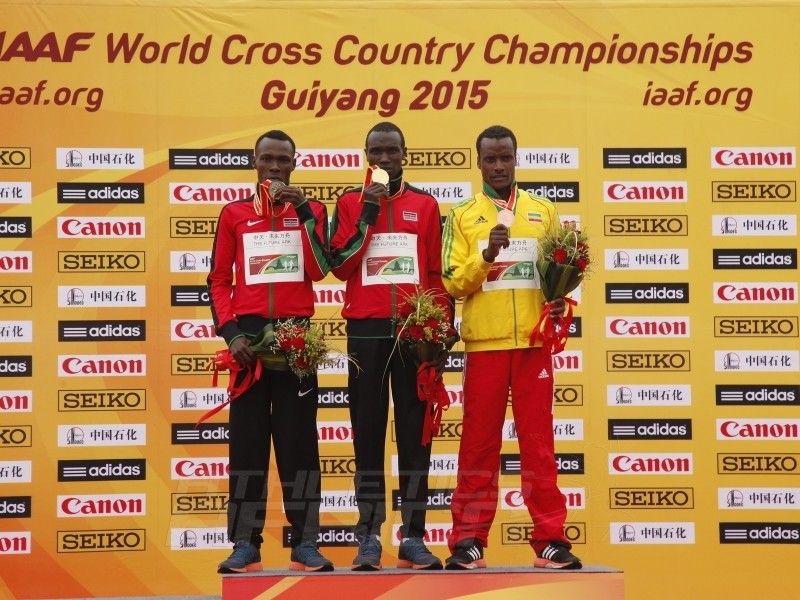 Senior men podium at the IAAF World Cross Country Championships, Guiyang 2015 / Photo credit: © Getty Images for IAAF