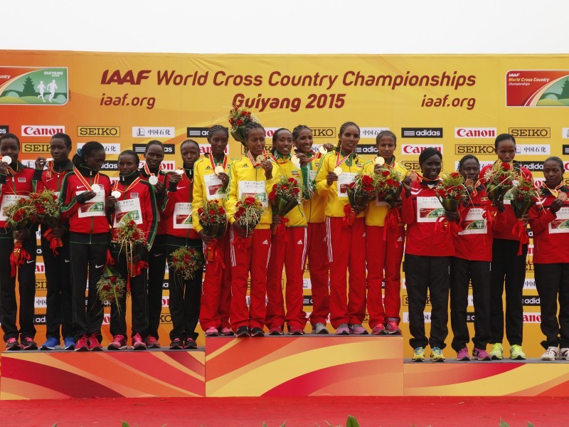 Senior women podium at the IAAF World Cross Country Championships, Guiyang 2015 / Photo credit: © Getty Images for IAAF