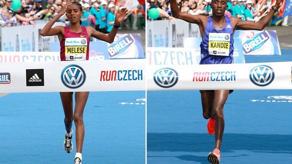 Ethiopian Yebrgual Melese and Kenyan Felix Kandie winning at the 2015 Prague Marathon / Photo credit: Volkswagen Prague Marathon / Victah Sailer