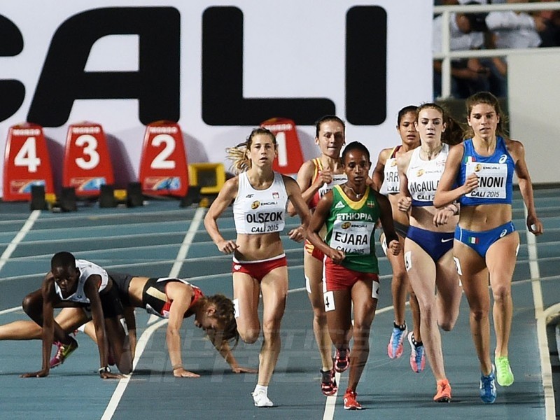 Marta Zenoni of Italy and Gadese Ejara of Ethiopia lead the field during the Girls 800 Meters Semi Final on day three of the IAAF World Youth Championships, Cali   2015 on July 17, 2015 at the Pascual Guerrero Olympic Stadium in Cali, Colombia. (Photo by Buda Mendes/Getty Images for IAAF)