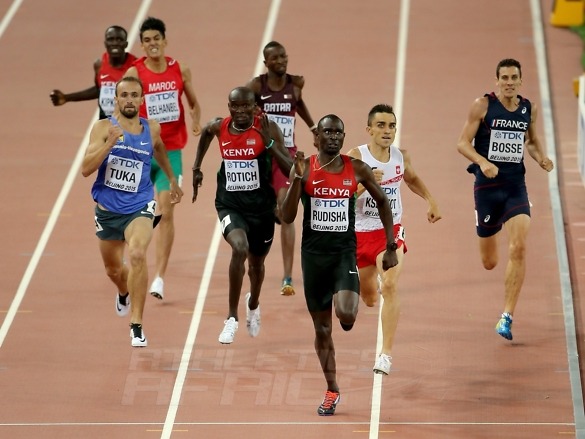 davidrudisha-fergusonrotich-800mfinal2-beijing2015 David Rudisha of Kenya winning men's 800m final on Day 4 at the 2015 IAAF World Championships in Beijing, China / Photo credit: Getty Images for the IAAF
