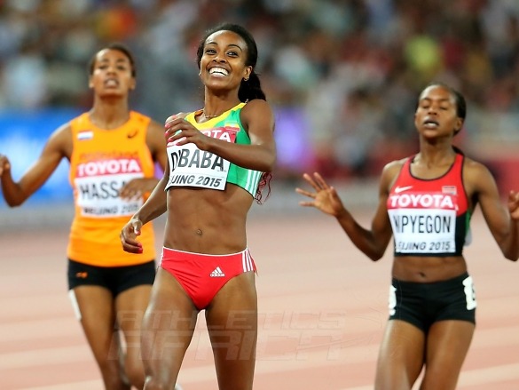 genzebe-dibaba-faith-kipyegon-1500mfinal-beijing2015 Women's 1500m final on Day 4 at the 2015 IAAF World Championships in Beijing, China / Photo credit: Getty Images for the IAAF