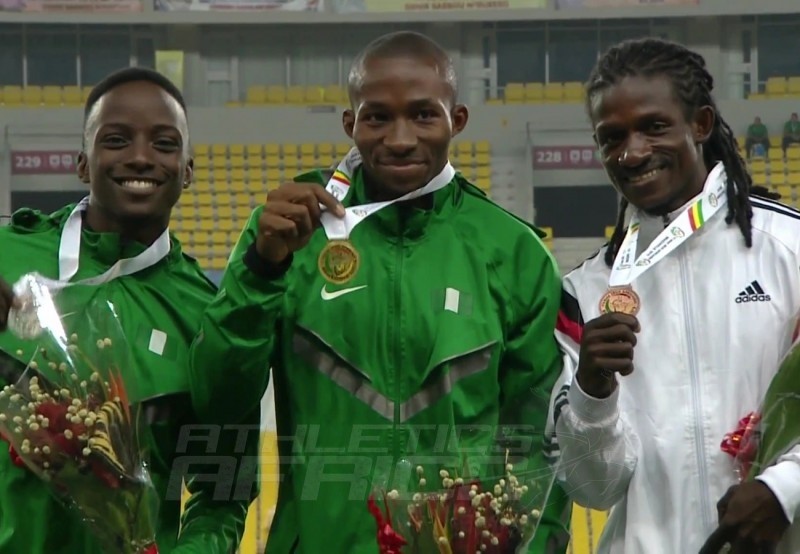 The men's Triple Jump podium at the 11th African Games - Brazzaville 2015