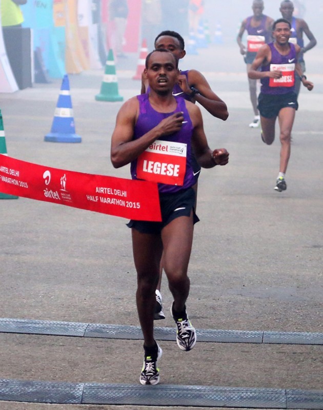 Ethiopia's Birhanu Legese and Kenya's Cynthia Limo winning at the 2015 Airtel Delhi Half Marathon on Sunday November, 29, 2015 / Photo Credit: Airtel Delhi Half Marathon