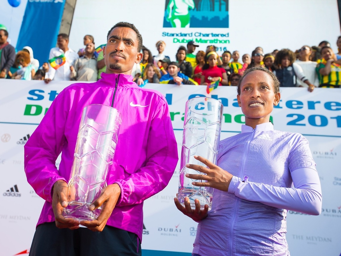 Ethiopians Tesfaye Dibaba Abera and Tirfi Beyene Tsegaye were crowned winners at the Standard Chartered Dubai Marathon in the United Arab Emirates on Friday