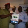 Nigeria's Minister of Youth and Sports, Solomon Dalung and Lagos State Sports Boss, Deji Tinubu at the Lagos City Marathon's office in Lagos on January 4, 2016 / Photo Credit: Organisers