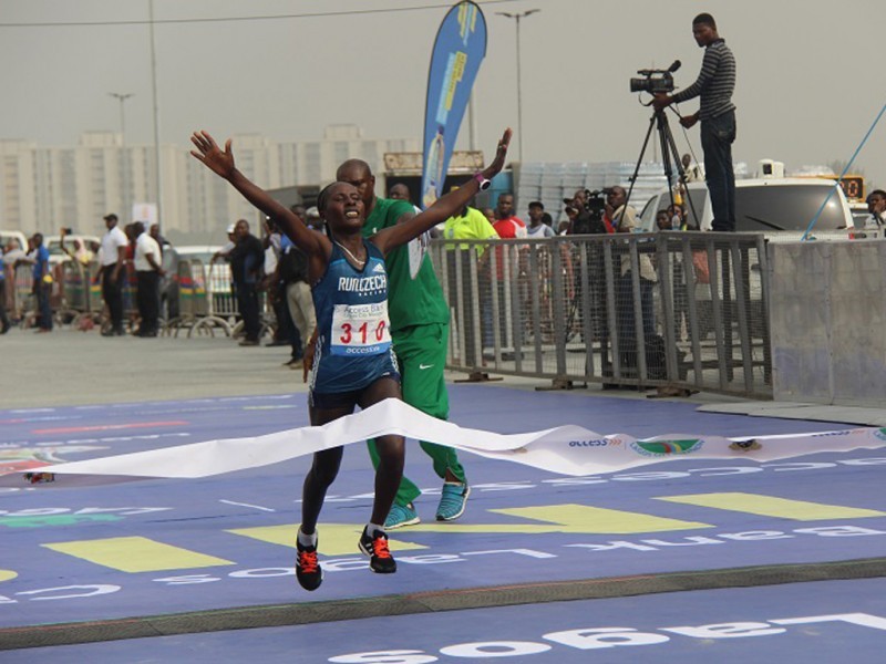 Halima Hussen Kayo of Ethiopia winning the 2016 Access Bank Lagos City Marathon in 2:38:32 on February 6, 2016 / Photo: Organisers