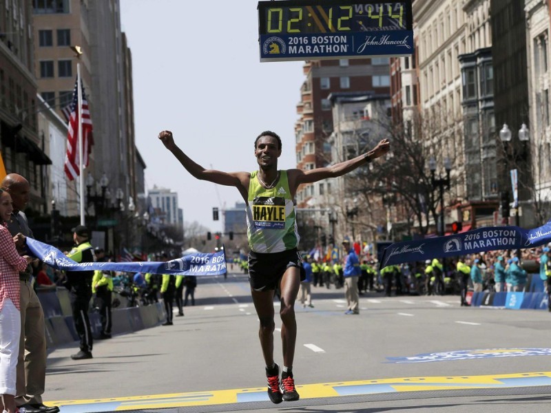 Ethiopian Lemi Berhanu Hayle edged defending champion Lelisa Desisa to win the 120th Boston Marathon / Photo: BAA