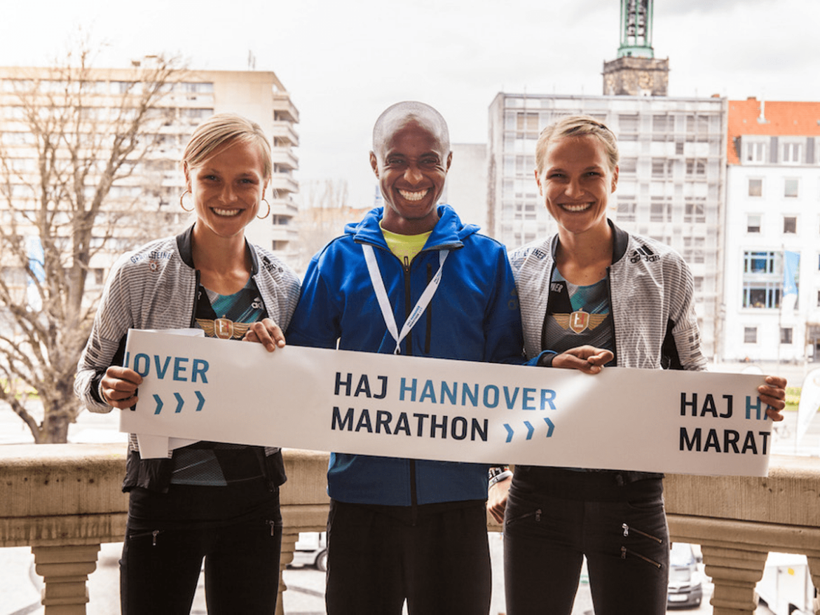 Anna Hahner, Lusapho April and Lisa Hahner (right) in Hannover - April 2016 / Photo Credit: HAJ Hannover Marathon / Christopher Busch