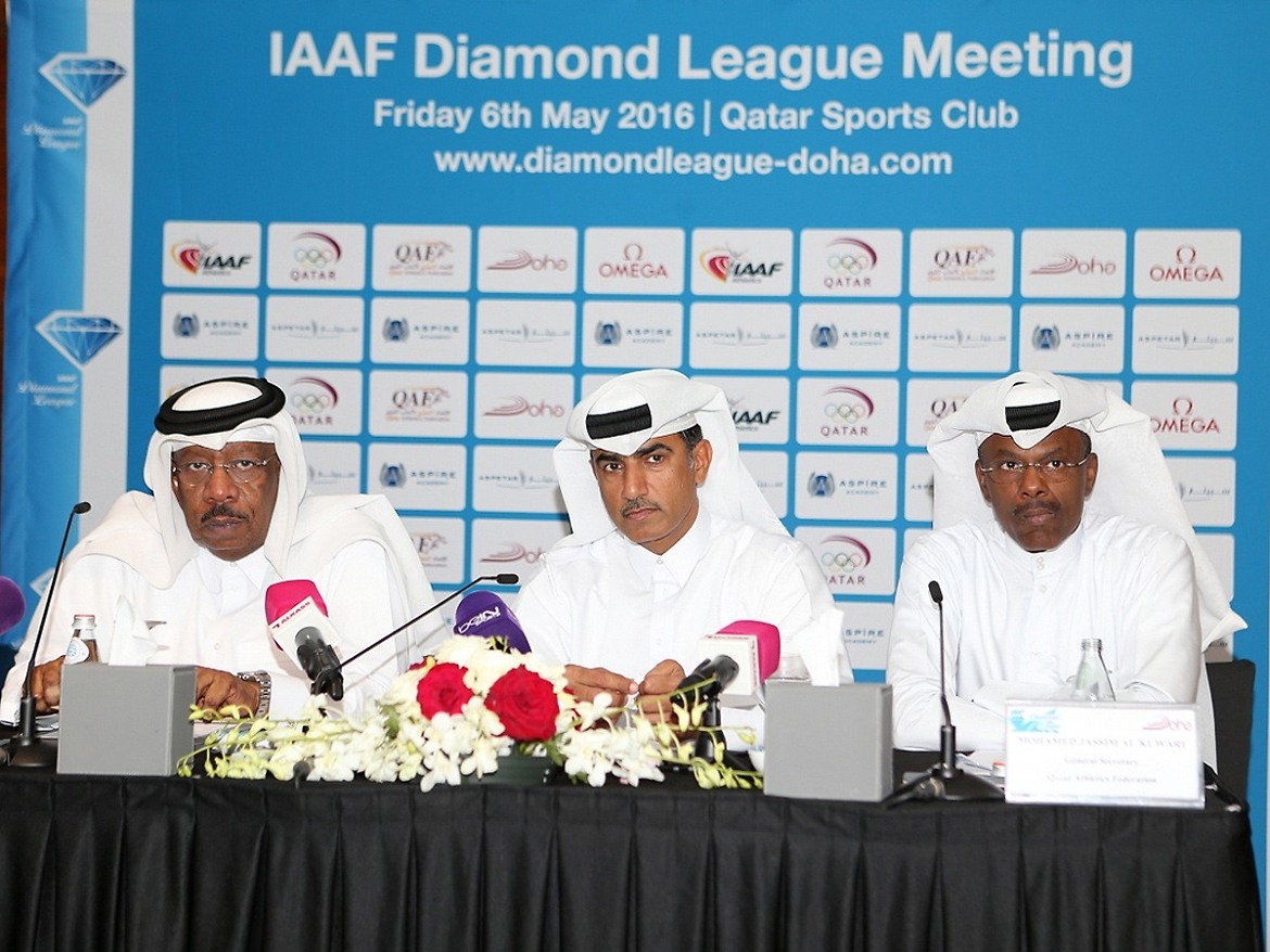 QAF-President-Dahlan-Al-Hamad,-QAF-Secretary-General-Mohamed-Al-Kuwari-and-former-World-Indoor-medallist-Talal-Mansour,-Chairman-of-QAF's-recent-established-Masters-Committee.