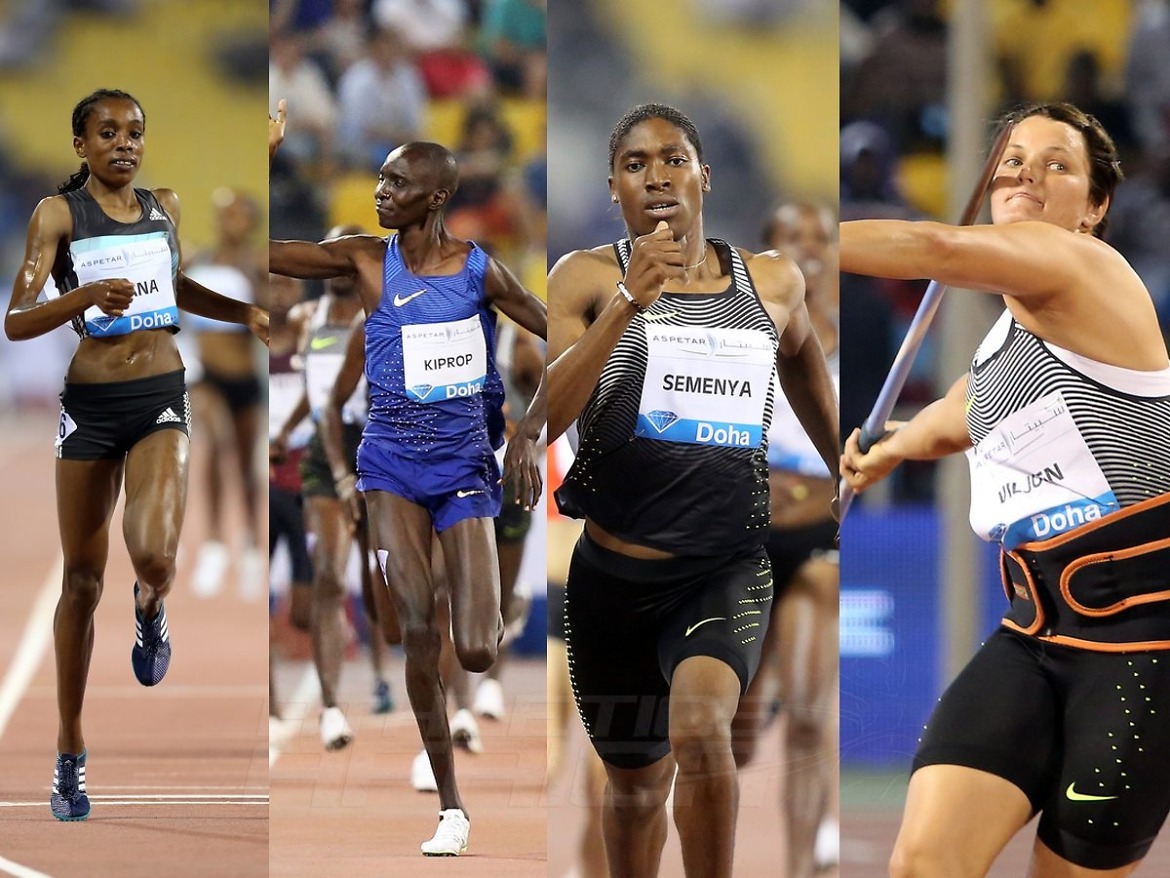 Almaz Ayana, Asbel Kiprop, Caster Semenya and Sunette Viljoen winning in Doha - IAAF Diamond League 2016 / Photo Credit: Angelos Zymaras / IDL Doha