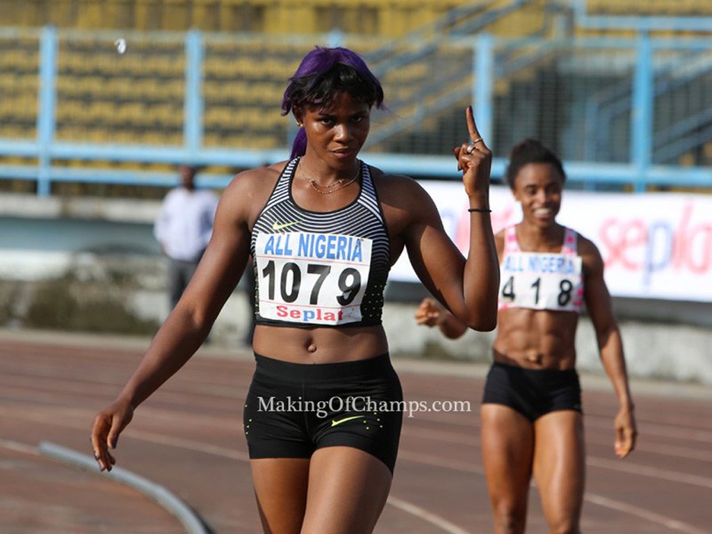 Blessing Okagbare after winning the women's 100m title at the Nigerian Olympic Games Trials in Sapele - July 7, 2016 / Photo credit: Making of Champions