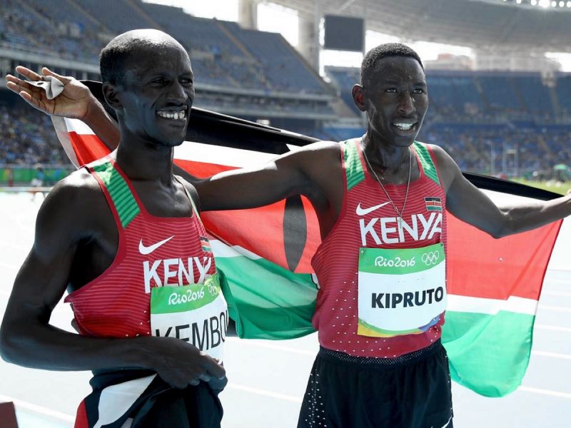 Kenya's Conseslus Kipruto winner men’s 3000m SC and Ezekiel Kemboi on Day 6 of Athletics competition at Rio 2016 / Photo credit: Getty Images