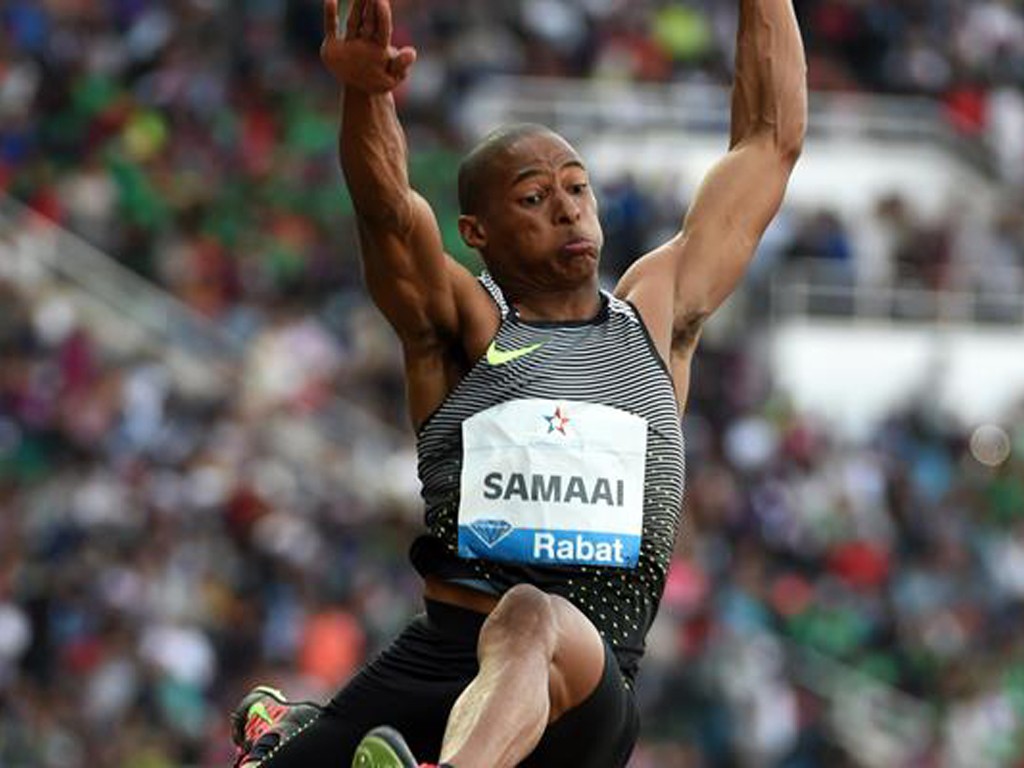 Ruswahl Samaai in the long jump at the IAAF Diamond League meeting in Rabat / Photo: Kirby Lee - IAAF