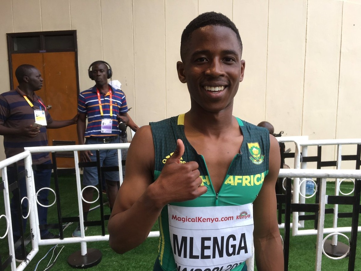 RSA's Retshidisitswe Mlenga after winning the 200m at Nairobi 2017/ Photo credit: IAAF