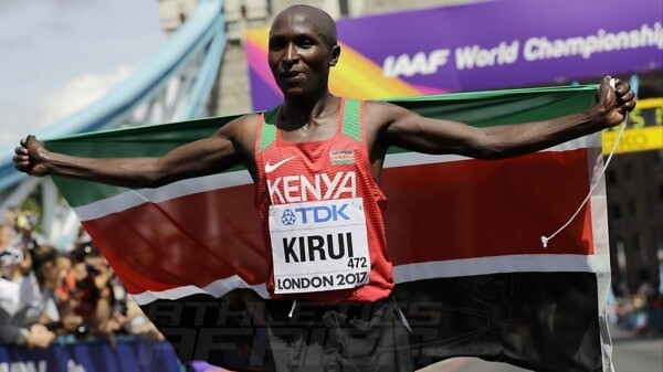 Geoffrey Kipkorir Kirui after winning the men's marathon in 2:08.27 at the IAAF World Championships in London / Photo credit: Getty Images for the IAAF