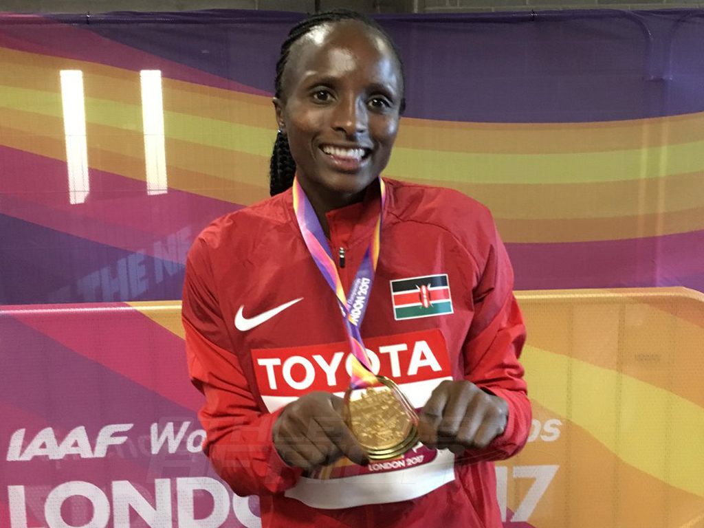 Kenya's Hellen Obiri with her 5000m medal - IAAF World Championships, London 2017 / Photo Credit: Yomi Omogbeja - AthleticsAfrica.com