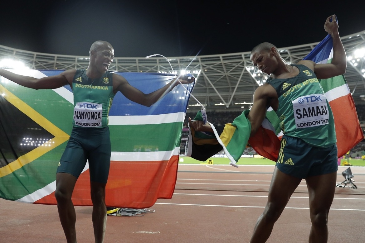 South Africa's Luvo Manyonga and Ruswahl Samaai at the IAAF World Champs, london 2017