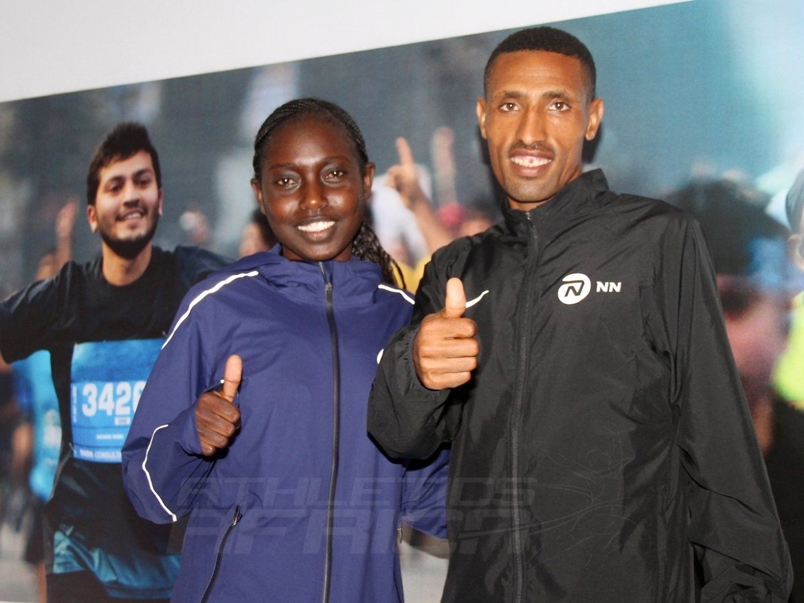 Tata Mumbai Marathon 2018 press conference - Ethiopia's Solomon Kitur & defending women's champion Kenya's Bornes Kitur (R) / Photo Credit: Procam International