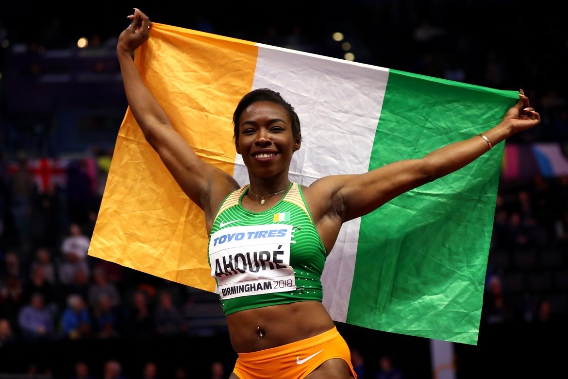 Murielle Ahoure of Cote D'Ivoire wins the 60 Metres Womens Final during the IAAF World Indoor Championships on Day Two at Arena Birmingham on March 2, 2018 in Birmingham, England. Photo by Michael Steele/Getty Images for IAAF