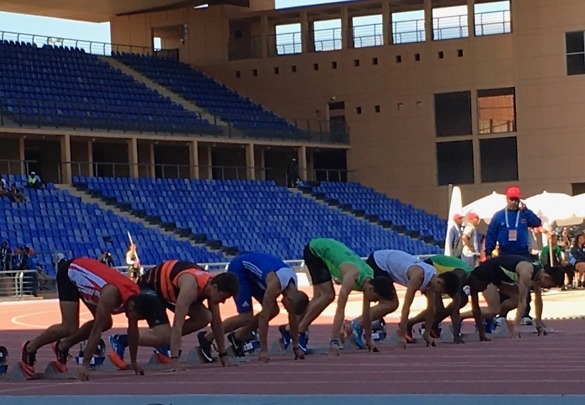 100m-boys-start-day1-gymnasiade2018 Boys 100m start at Gymnasiade 2018. / Photo Credit: Yomi Omogbeja