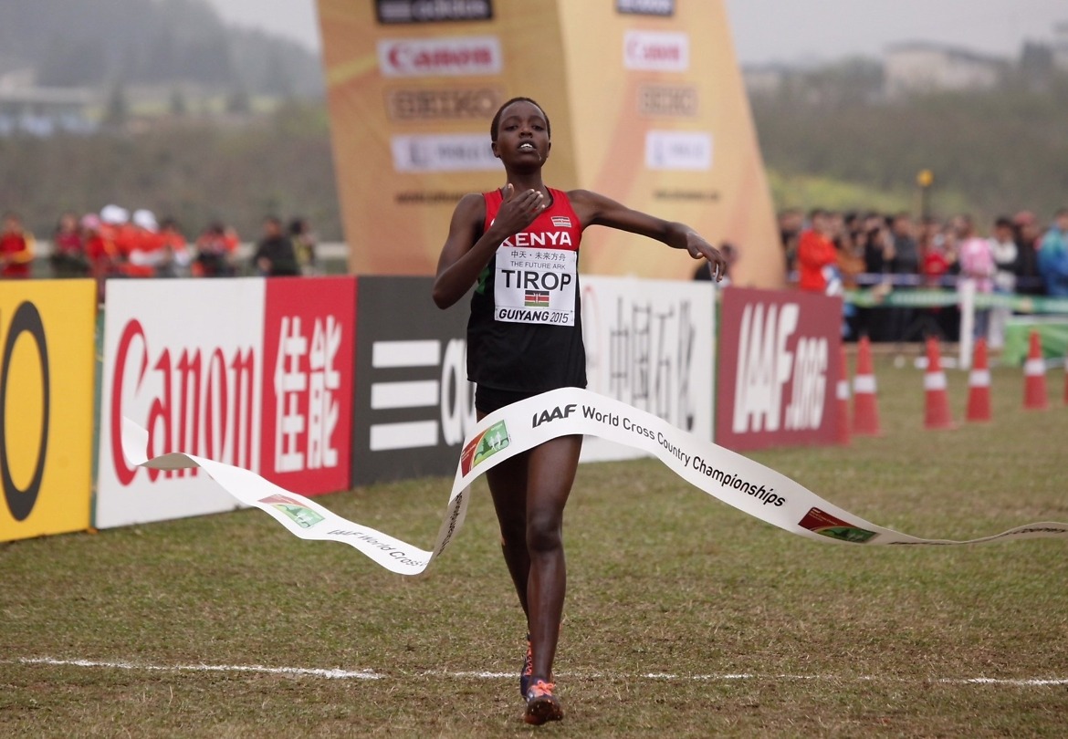 Kenya's Agnes Tirop winning at the IAAF World Cross country Championships Guiyang 2015 © Getty Images for the IAAF