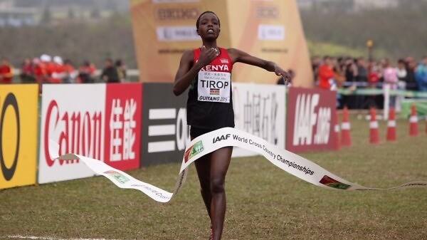 Kenya's Agnes Tirop winning at the IAAF World Cross country Championships Guiyang 2015 © Getty Images for the IAAF