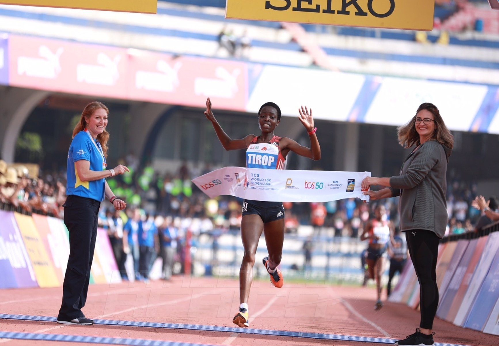 Kenya's Agnes Tirop winning the TCS World 10K Bengaluru 2018 Photo credit: Procam International
