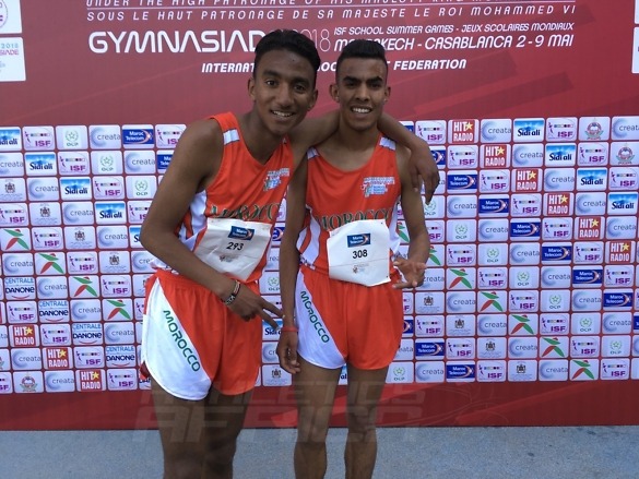 day1-boys3000m-gymnasiade2018 Morocco's Chahid Hamza won the Boys 3000m gold medal ahead of his teammate Hmirouch Zakariyaa and Turkey's Demir Tarik at Gymnasiade 2018. / Photo Credit: Yomi Omogbeja