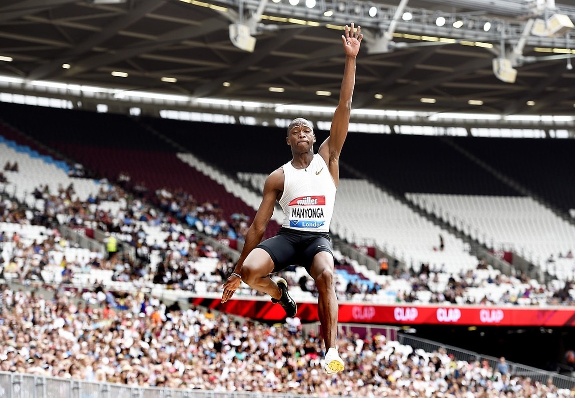 Luvo Manyonga (RSA) set a Meeting Record of 8.58m in the Men's Long Jump at the 2018 Müller Anniversary Games in London © Mark Shearman