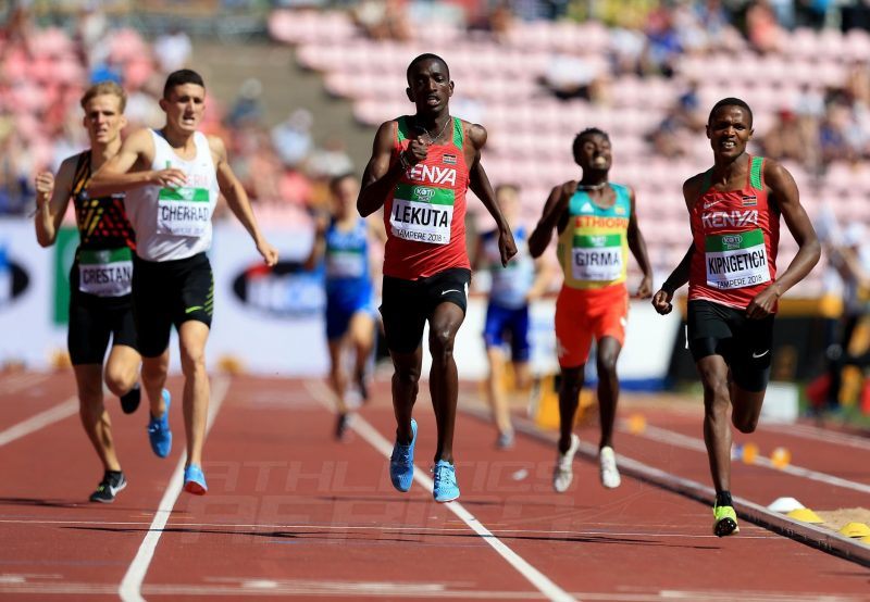 Solomon Lekuta sprints home to win the men's 800m gold for Kenya at the IAAF World U20 Championships Tampere 2018 / Photo Credit: Getty Images for IAAF