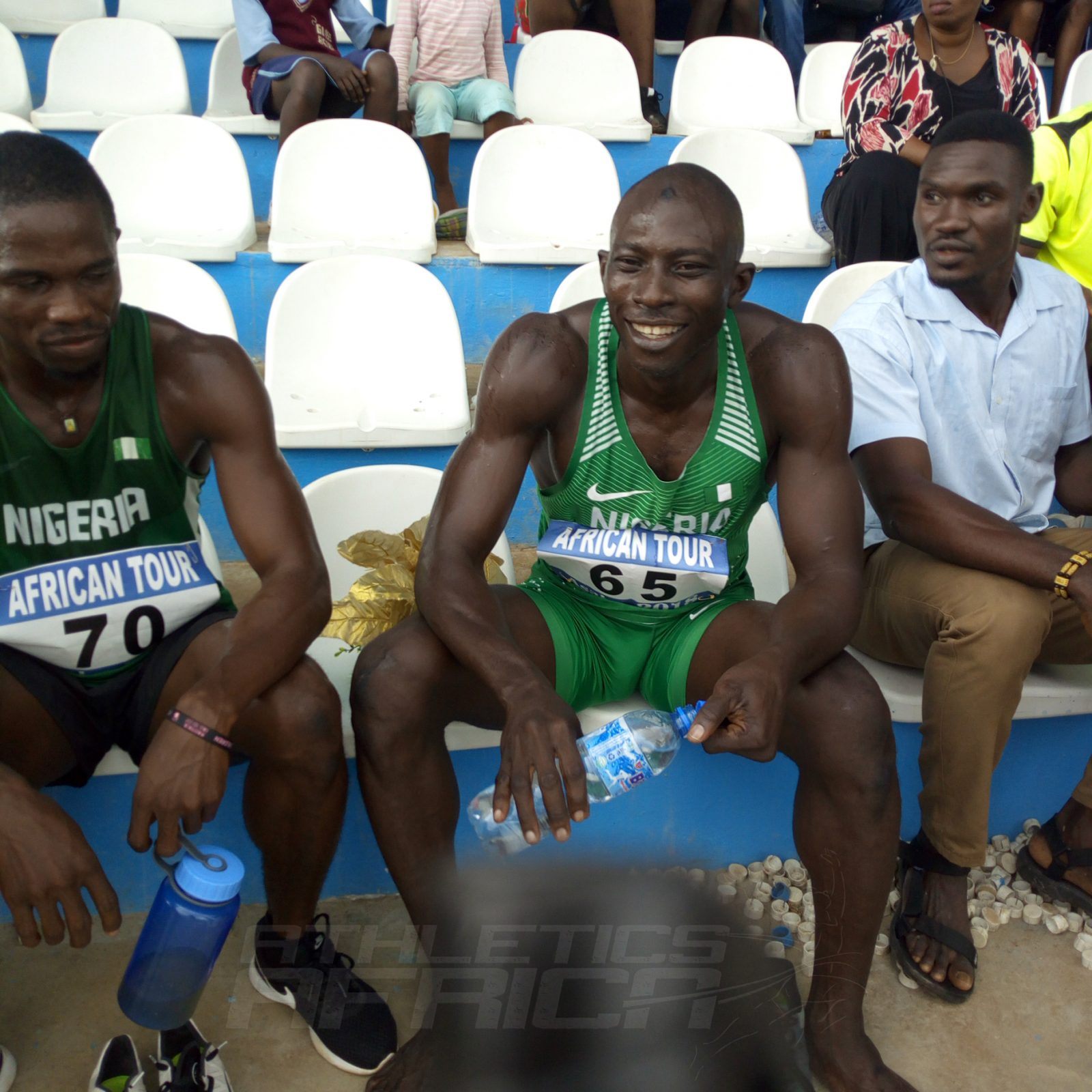 Veteran Isah Salihu after the men's 400m event / Photo credit: Naomi Peters for Athletics Africa